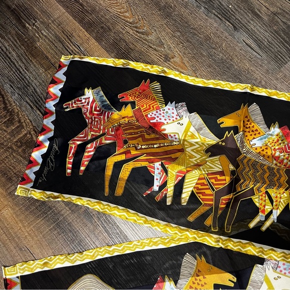 Laurel Burch Silk Scarf Native Horses With Sequins Black 53”x10” - Picture 2 of 11